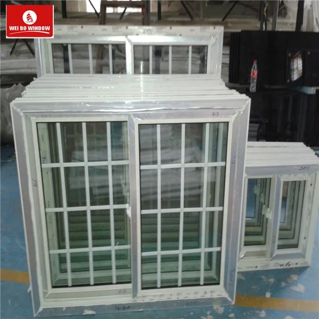 PVC Profile Plastic Sliding Pane Grille Design Window with High Quality
