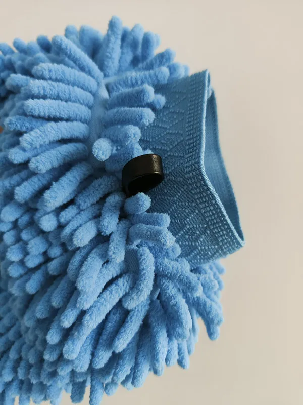 Soft Auto Detailing Cleaning Glove Premium Scratch-Free Lime Blue Microfiber Chenille Car Wash Mitt with Elastic Cuff