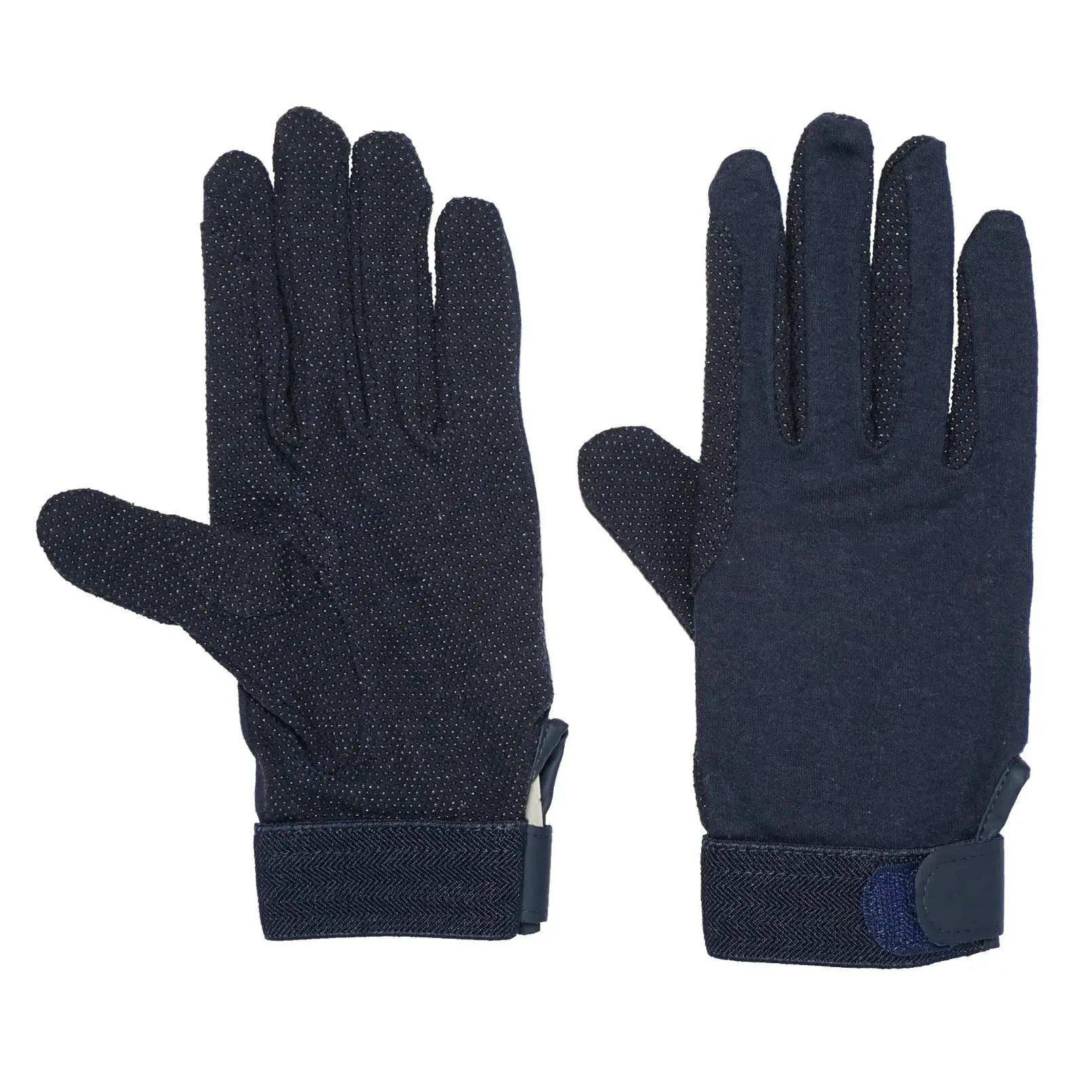 Outdoors Black Cotton Pvc Non-Slip Dots Magic Fasteners Horse Riding Sport Parade Glove For Equestrian