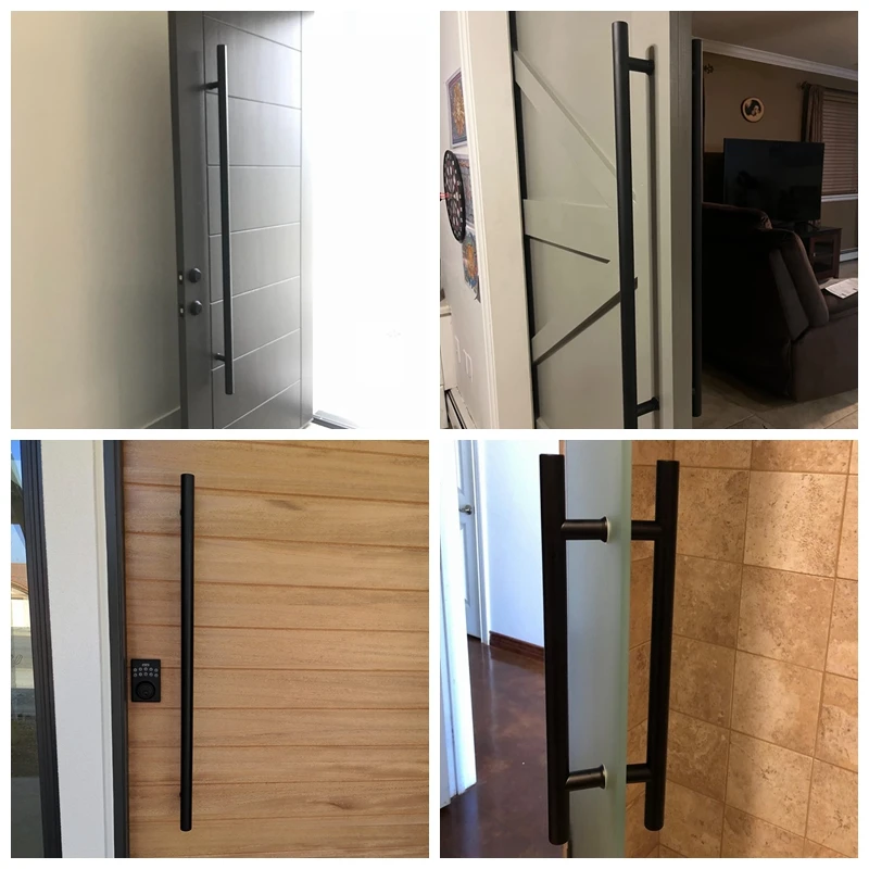 D Shape Round Bar Wooden Ladder Handles Mirror Polished Front Main Door Stainless Steel Pull Glass Door Handle