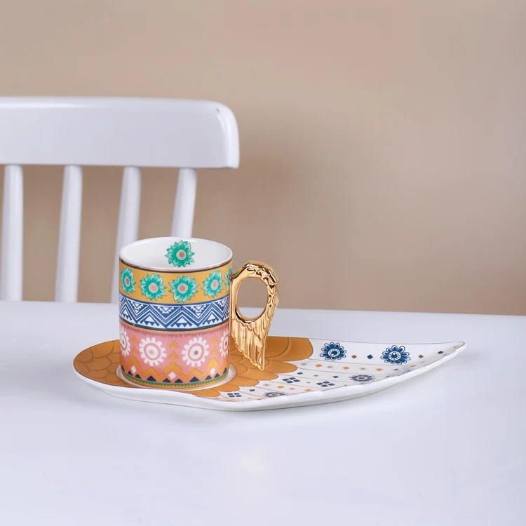 Coffee Mug with Dessert Plate Ceramics Western Food Plates Porcelain Tableware Mugs with Biscuit Holder