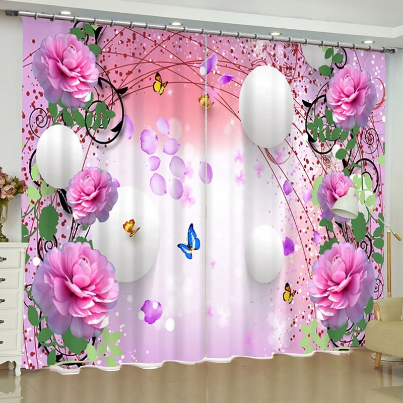 Bindi High Quality Love Style Polyester Beautiful Flower Ball Butterfly 3D Landscape Floral Blackout Curtains
