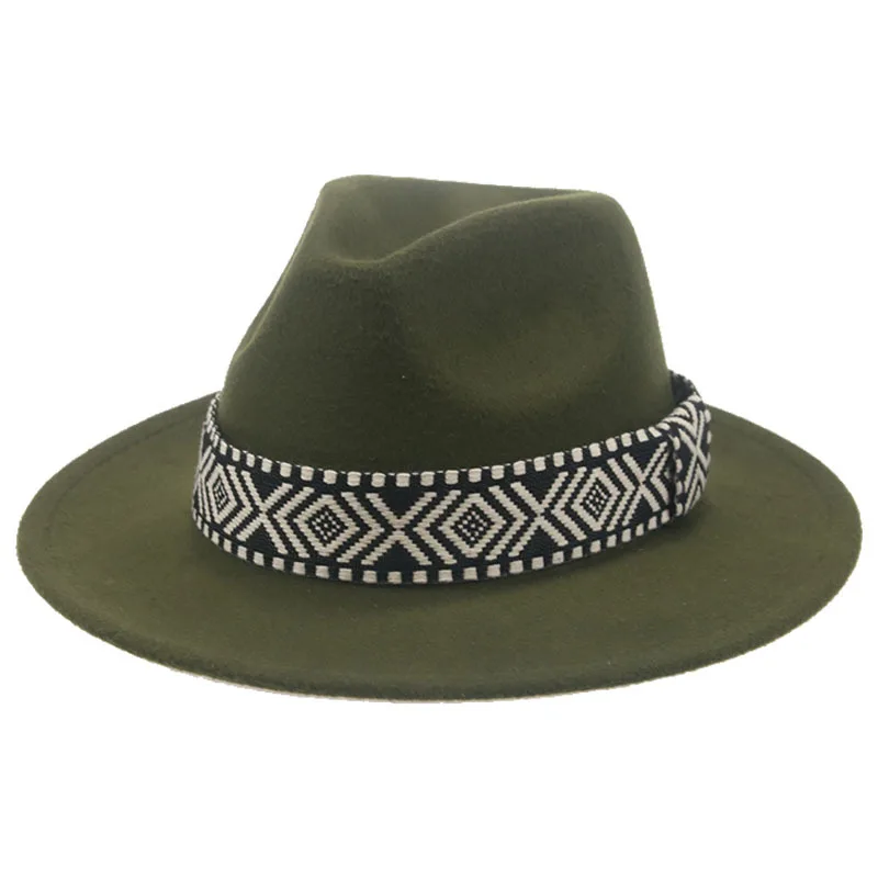 Spring autumn wide brim european american fedora hats national wind square ribbon festival performance fedora hats men