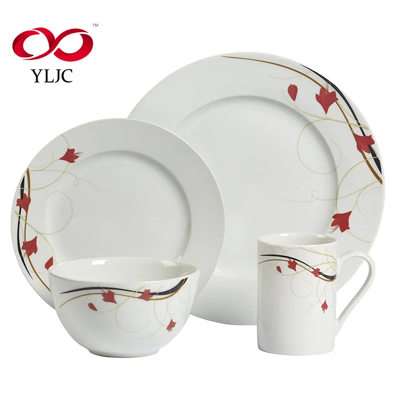 Edible Luxurious Flower Pattern Bone China Ceramic Porcelain Round Dinner Fruit Plate Bowl Mug Plates Sets Dinnerware Tableware