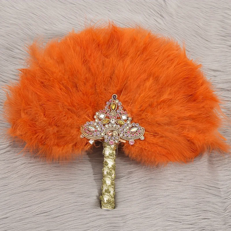 Western-style Wedding African Bride Bridesmaid Handmade Heavy Decoration Wine Red Large Round Fan Feather