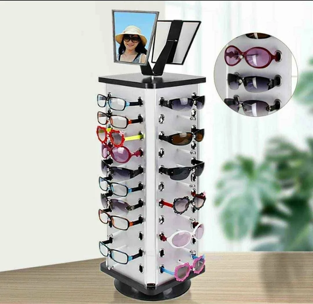 Wholesale Rotatable Square 44pcs Sunglasses Display Rack Stand with Mirror Eyeglasses Showing Stand