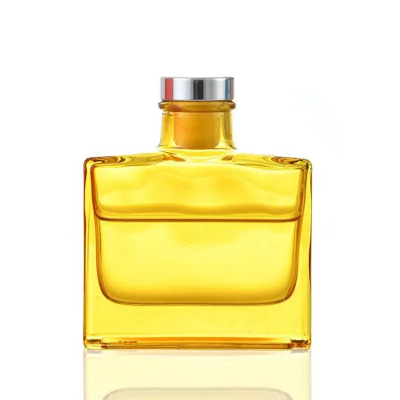 wholesale customized color glass rectangle reed diffuser bottle with cork lid