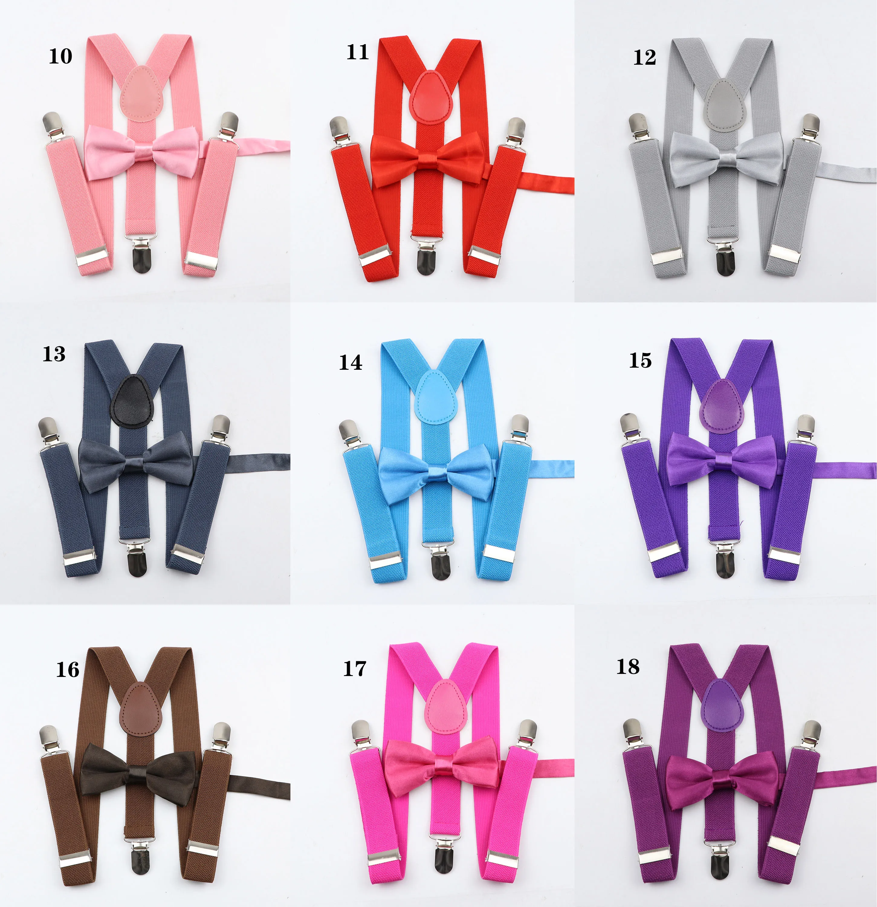 Custom Soild Color Children Belt Bowtie Set Baby Boys Girls Suspenders Clip-on Y-Back Braces Bow Tie Elastic Kids Adjustable