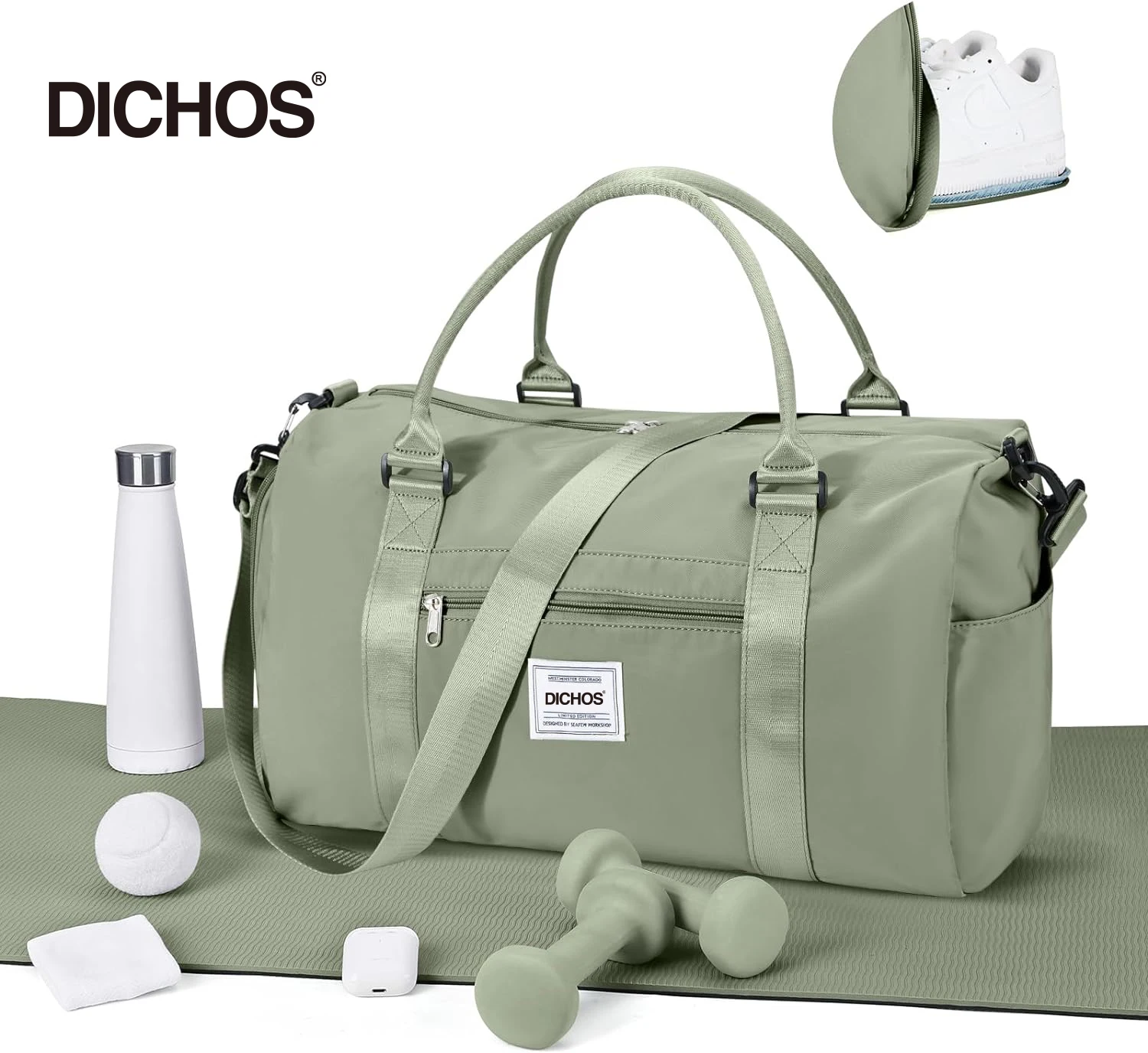 Dichos Travel Duffel Bag Sport Gym Fitness Bag Workout Sports Duffle Bag with Wet Pocket & Shoes Compartment