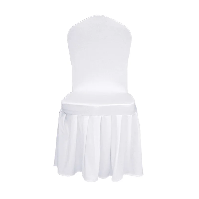 Simple solid white pink gold hotel banquet wedding decoration spandex stretch ruffled ruched chair covers outdoor for events