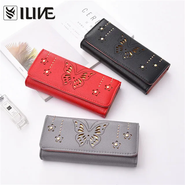 Fashion Hollow out  butterfly Purse wallet women Long money bags travel  wallet