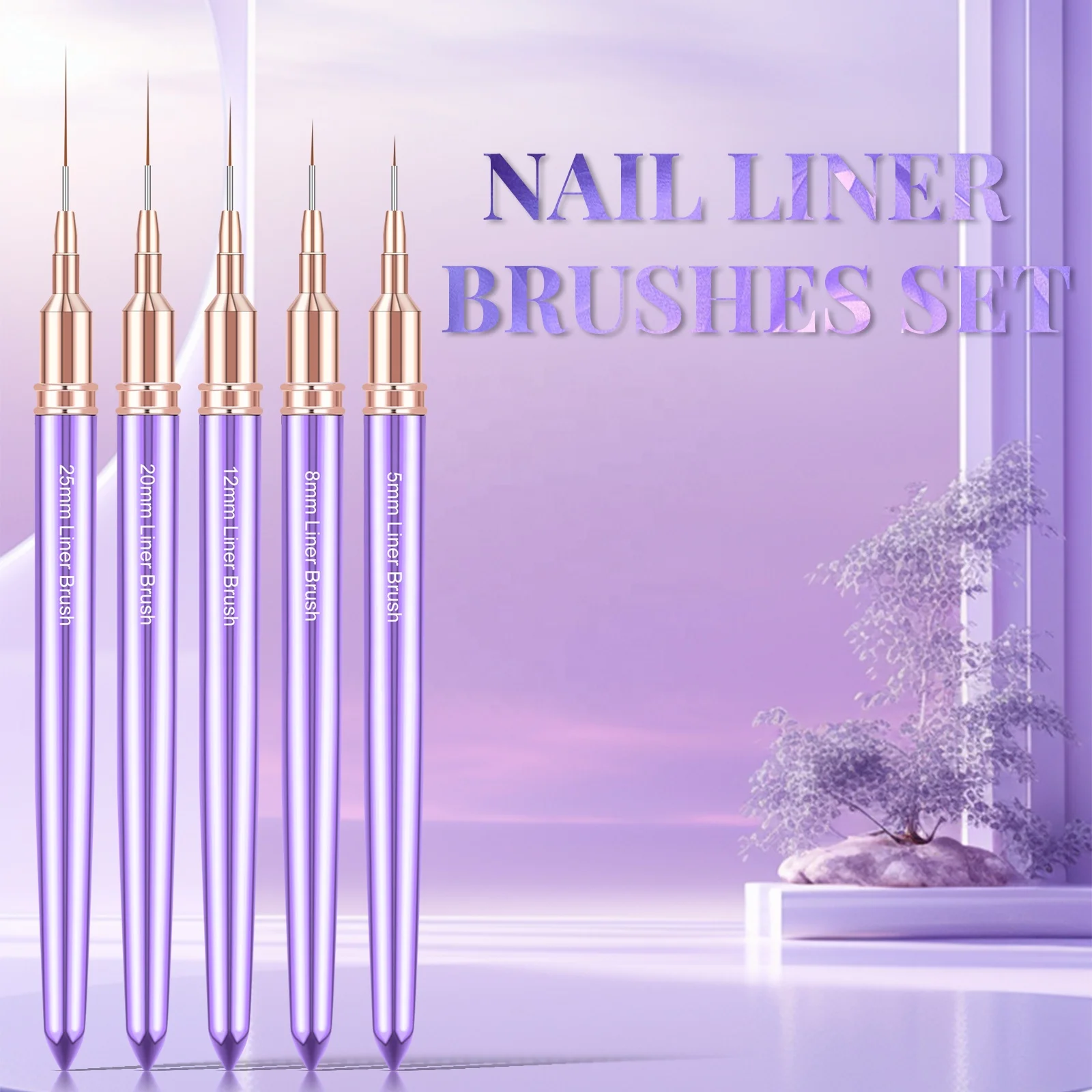 Customized LOGO Nylon Purple Metal Handle Nail Art Brush Set Painting UV Gel Nail At Liner Brush