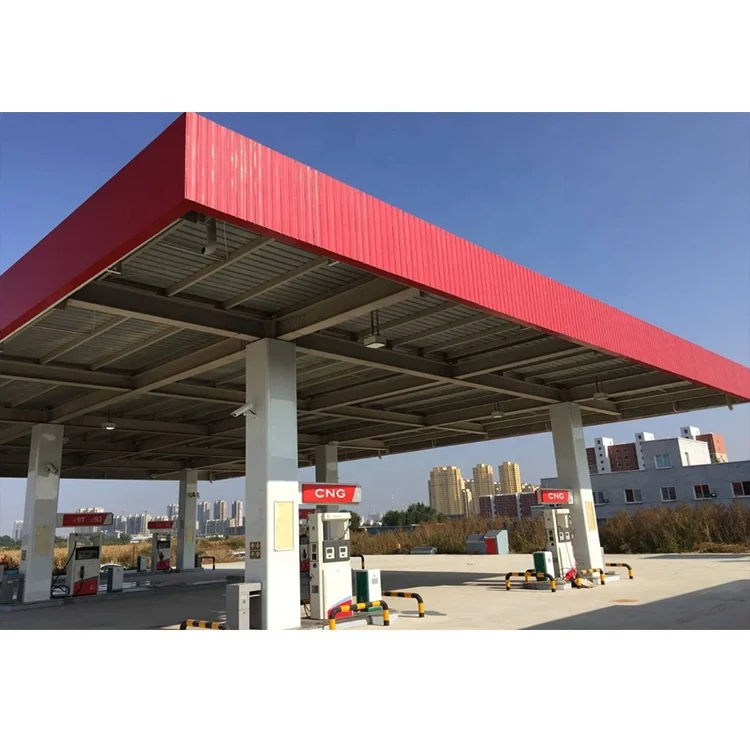 Long Span Design Aluminum Panel Covered Steel Pipe Truss Roof petrol station canopy construction prices