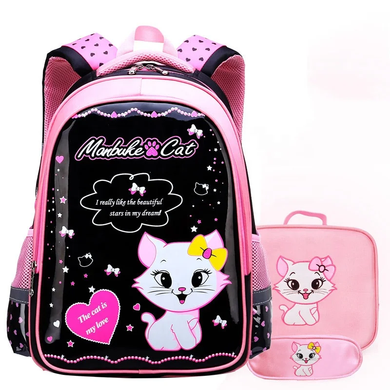 BSCI Factory Fashion Nylon Backpack Cute Cartoon Patterns Style Three Pieces Girl School Bag Set For Kids Dropshipping