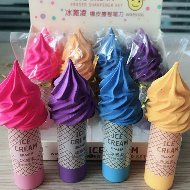 2023 Cute Stationery Chinese Ice Cream Type Erasers With Pencil Sharpener For Kids