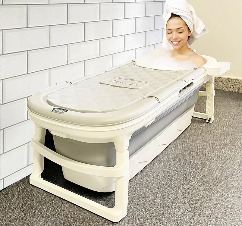 Collapsible Bathtub Kids Portable Foldable Adult Baby Toddler Kids Massage Pool Headrest Insulation Lid Large Soaking Bath Tub