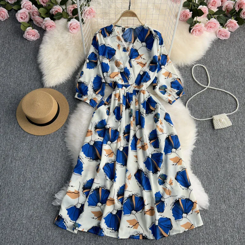 Summer Boho Maxi Dress Women Long Floral Party Dress Ladies Bohemian V Neck Floor Length Dresses
