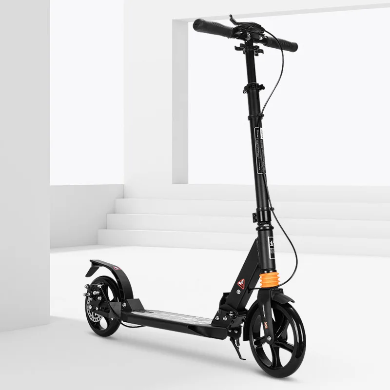 Two-wheel Shock Absorbent Portable Scooter for Sale Foldable Aluminum with Disc Handbrake White Black Pu Steel Adult 150 Kg