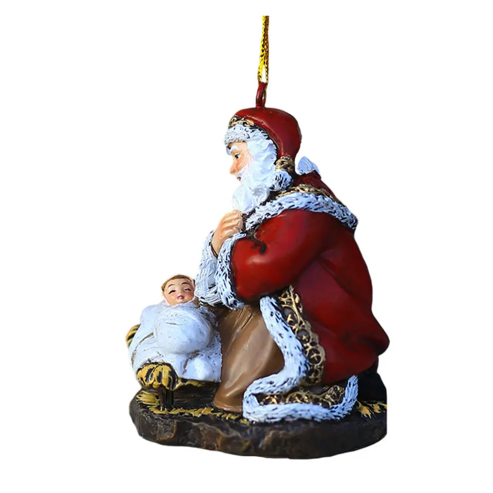 Interior Outdoor House Christmas Tree Hanging Ornament Vintage Red Coat Santa Adornment Resin New Statues Sculptures Decoration