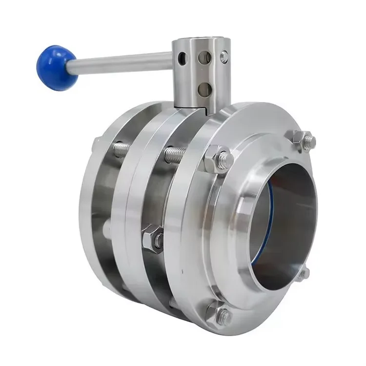 Qinfeng Brand SMS Standard SS304 SS316L Sanitary Stainless Steel 3 PC Flange Type Butterfly Valve