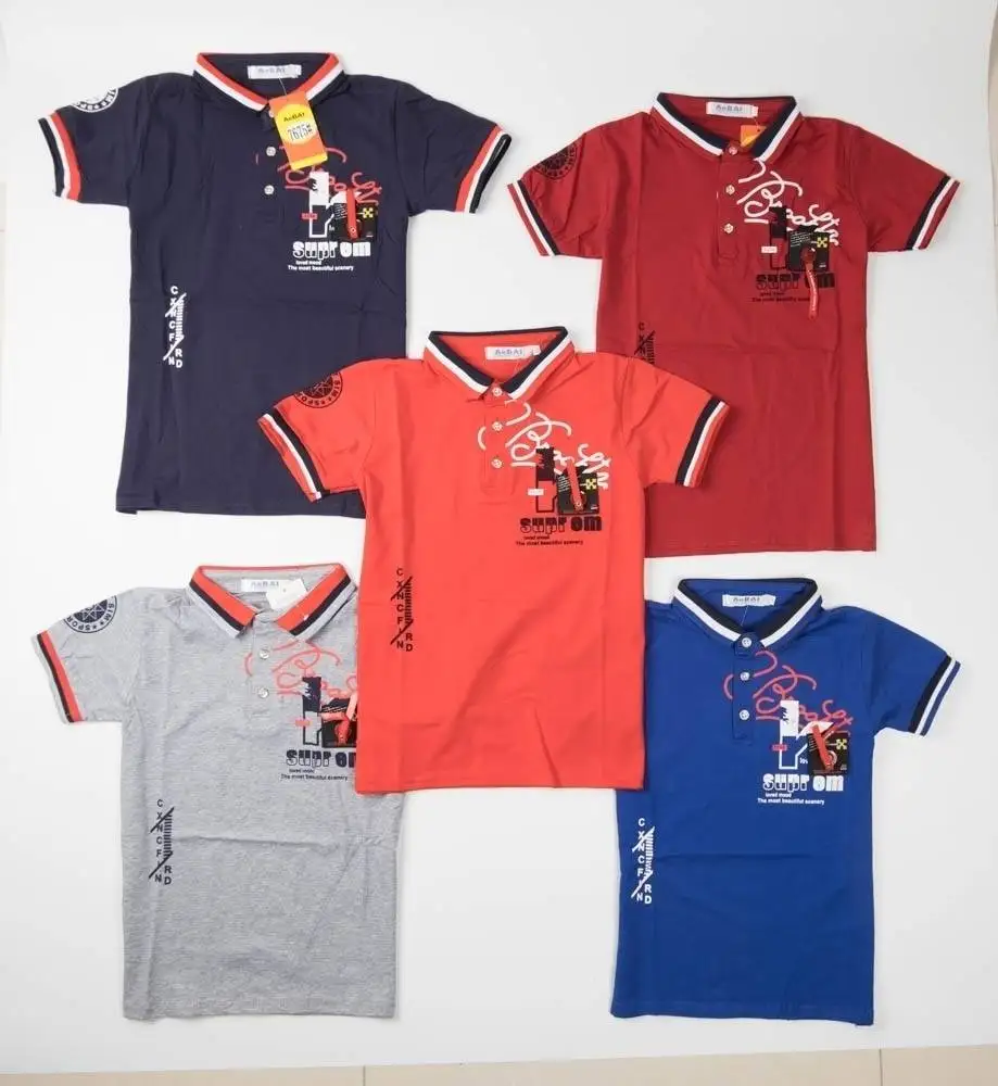 stock wholesale Stylish kids summer clothing Print Design Leather label baby boy polo shirts 100% cotton kids t shirt
