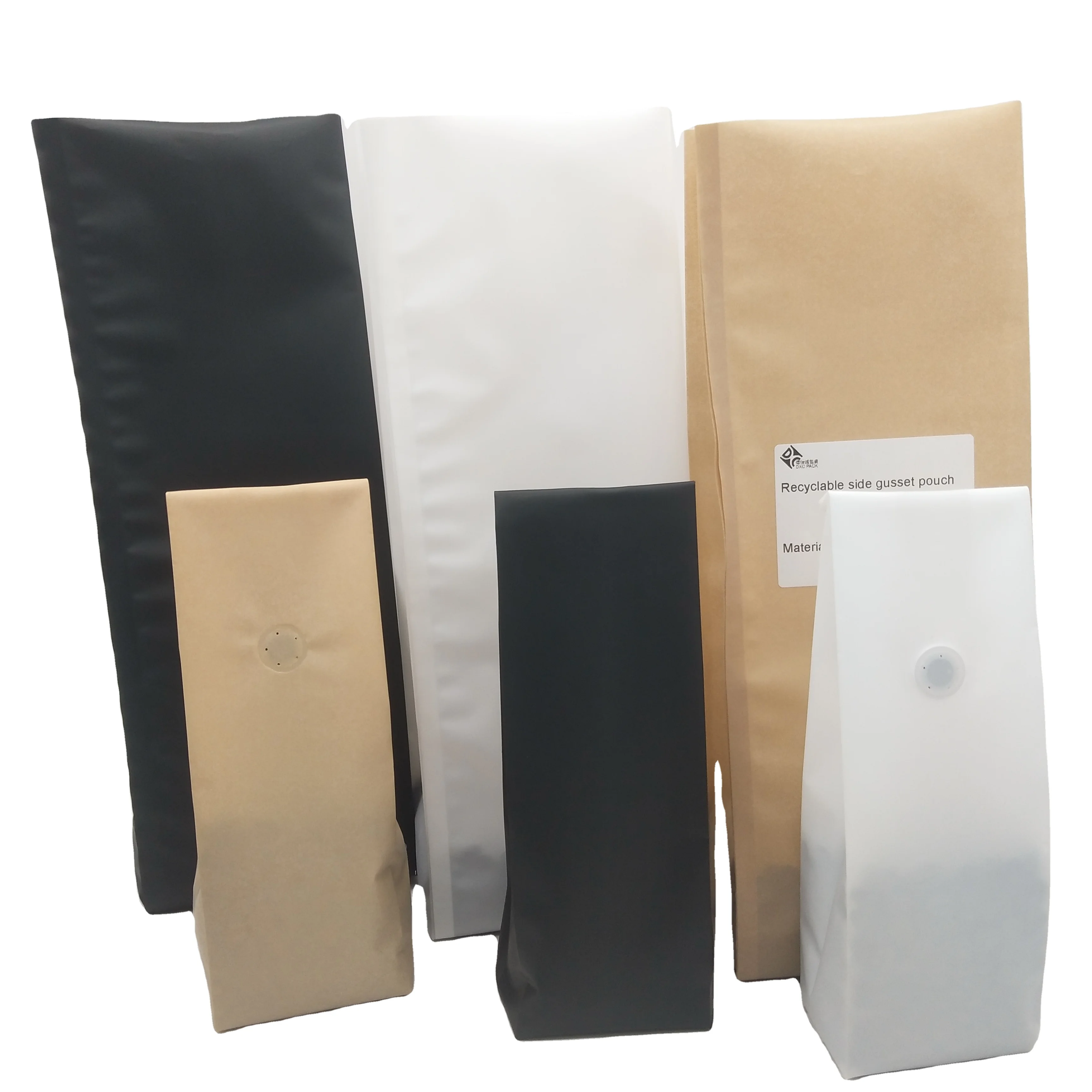 Side gusset recycle coffee pouch with valve