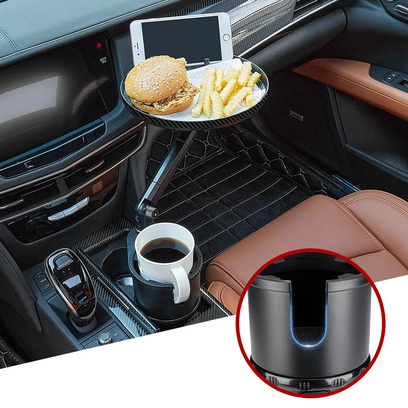 Car Cup Holder With Tray Car Tray For Eating With Phone Slot Multipurpose Cup Holder Tray For Car With 360 Degree Swivel Arm For