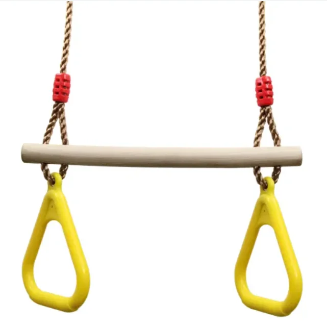 Детская игровая площадка, деревянная трапециевидная качели с пластиковыми кольцами, кольца для тренажерного зала