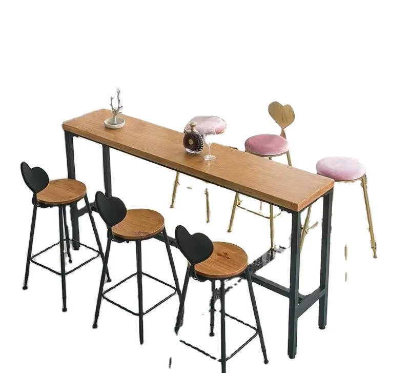 Wooden top bar table ding high long narrow bar tables