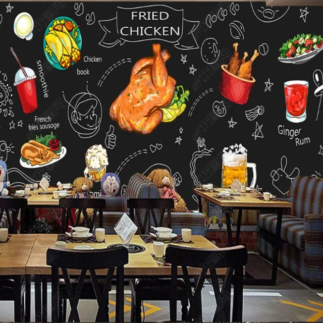 Hot sale mural  3d picture fried chicken wallpaper background for decoration wallpaper for restaurant