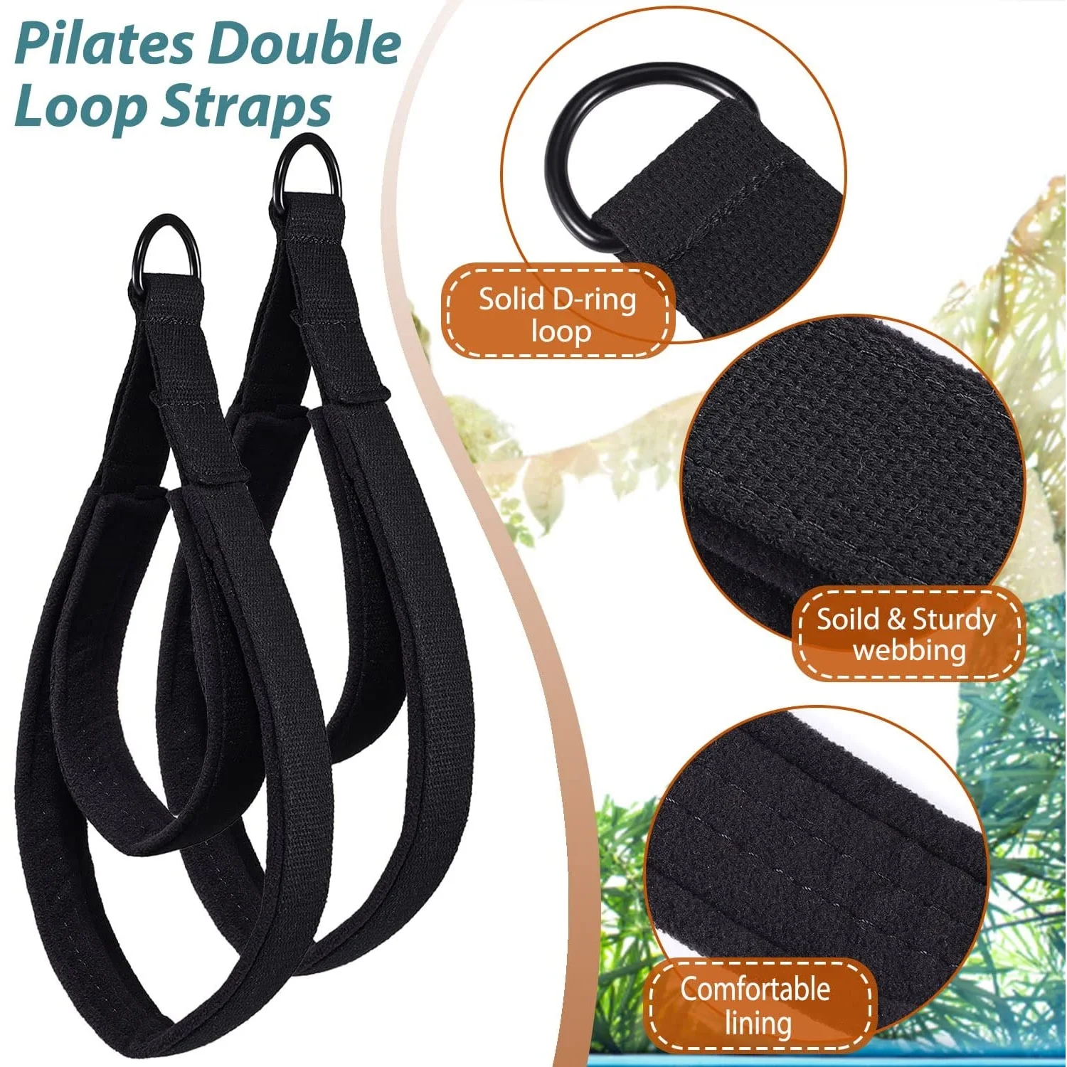 Pilates Reformer Double Loop Handle Yoga Strap Pilates Double Loop Straps Wrist Straps Fitness D-Ring Belts Handle, Custom Logo