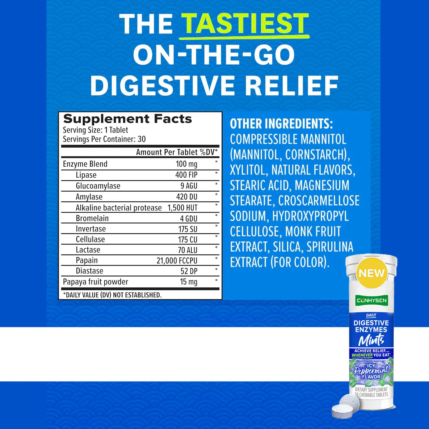 OEM/ODM Private Label Advanced Digestive Enzymes Mints Tablet Gum Achieve Digestive Relief Lipase For Fat Digestion Supports Gut
