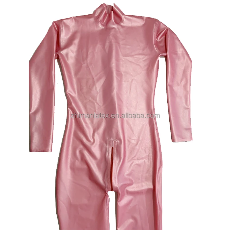 Розовый латексный костюм кошки боди Zentai резиновый унисекс костюм Gummi на молнии сексуальный фетиш
