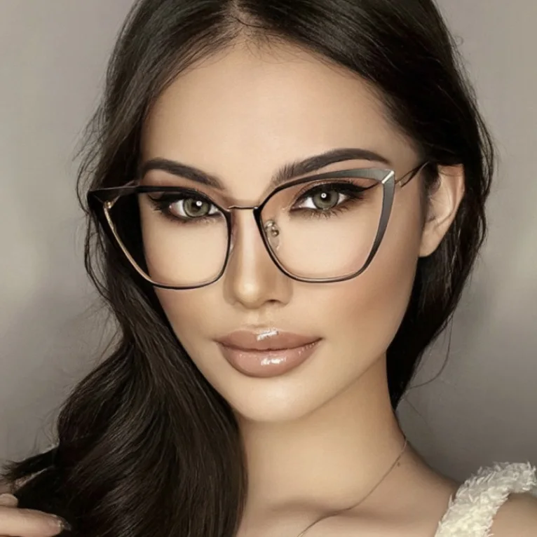 High End Fashion Metal Cat Eye Electronic Product Anti Blue Light Cat Eye Myopia Glasses Frame
