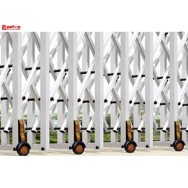 
Professional customized retractable gate big garden telescopic door aluminum trackless folding gate by motor operated 