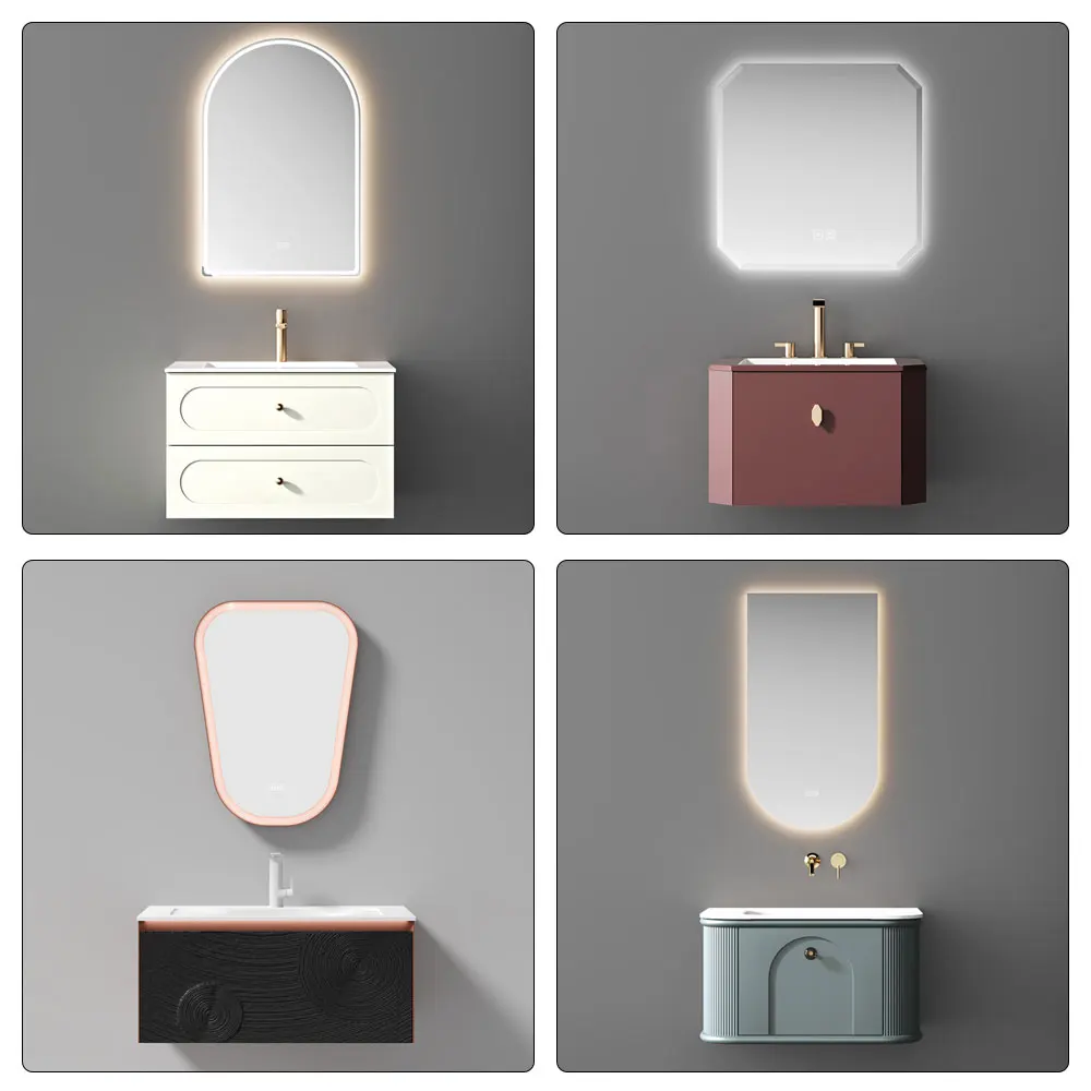 Modern Style Wall-Mounted Bathroom Cabinet with Mirror Made of Plywood Solid Wood Home Hotel Use Bathroom Vanities Furniture