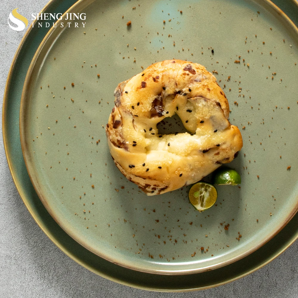 Nordic Green Ceramic Glaze Hotel Porcelain Round Dishes & Plates Restaurant Pottery Dinner Steak Plato Serving Flat Plate
