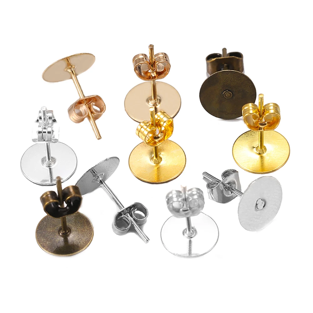 Factory Stainless Steel Blank Post Earring Studs Base Pins With Plug Findings Ear Back for DIY Jewelry Making