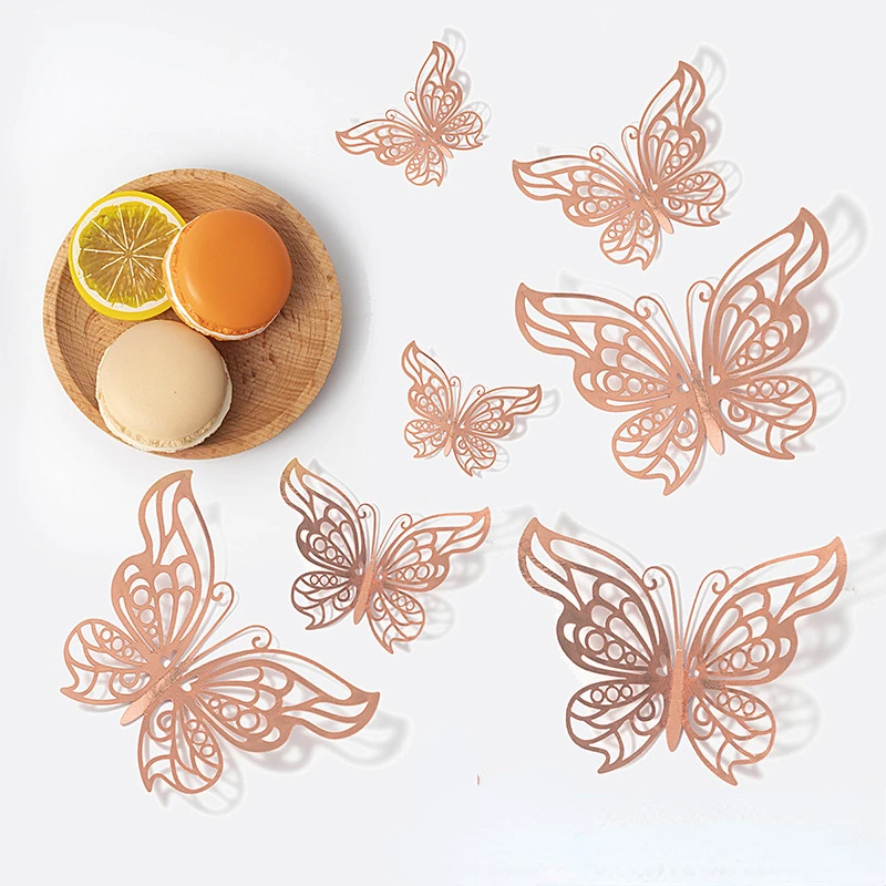 12 Pcs /Pack Gold Rose Gold Color 3D Wall Stickers for  Wedding Birthday  Decors Butterfly Wall  Decor