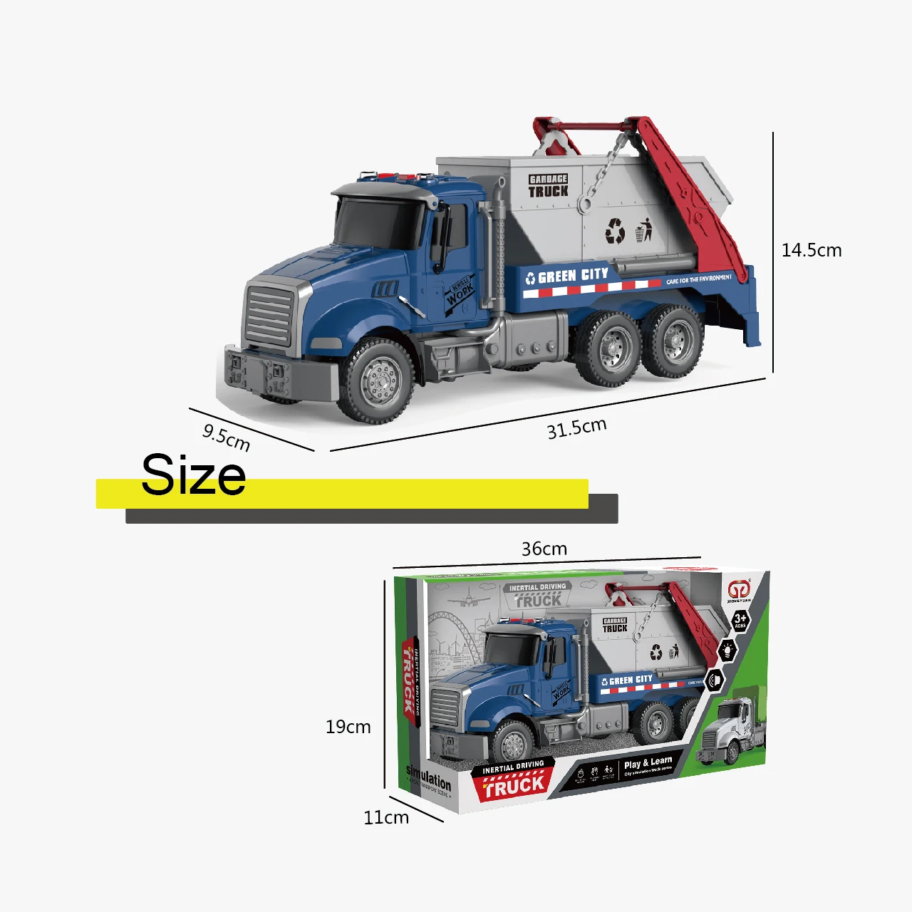 Boy Inertial Toy Truck with Light Sound Plastic Friction Transportation Car Movable Joints Educational Play Learn Vehicle Kids