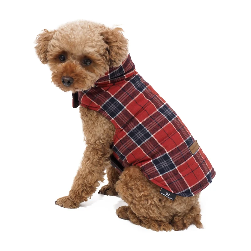 LS peppy buddies new design very popular whole sale reversible double side Christmas plaid check puffer jacket dog coat  apparel