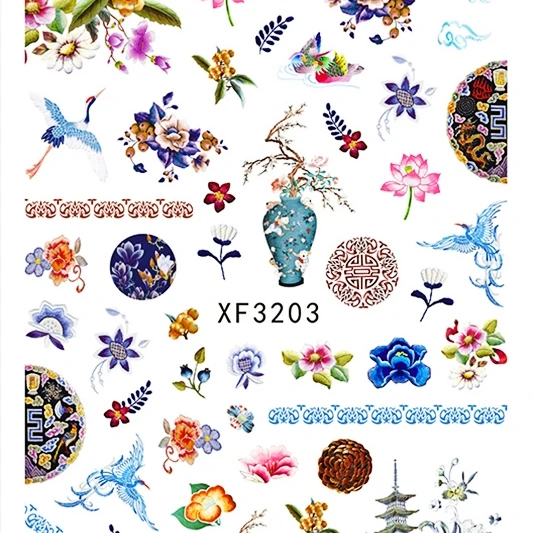 XF3201-XF3210 3D Luxury Flower Nail Stickers Manicure Applique Cartoon Nail Art  Decals Decoration