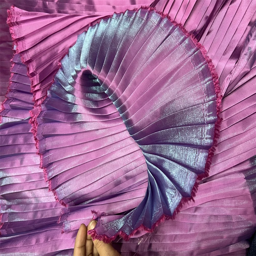 Pleating fabric for bespoke projects Evening Dress Fabric Party Gown Flashing Rridescence Pleated Magic Color