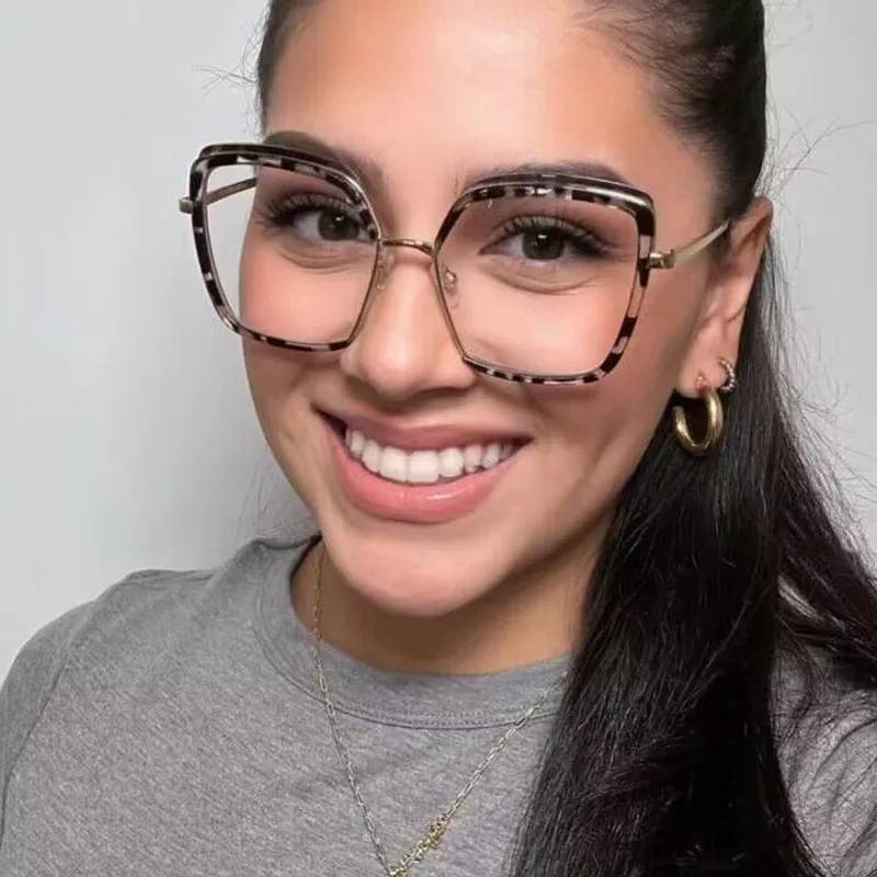 Sample Double Colors Tr90 Plain Spectacles Oversized square Frame Anti Eye Strain Blue Light Blocking Computer Glasses for Adult