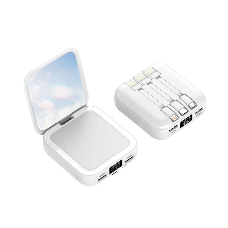 Пользовательский логотип квадратное зеркало для макияжа Powerbank популярное зарядное устройство многофункциональное с тремя зарядными кабелями