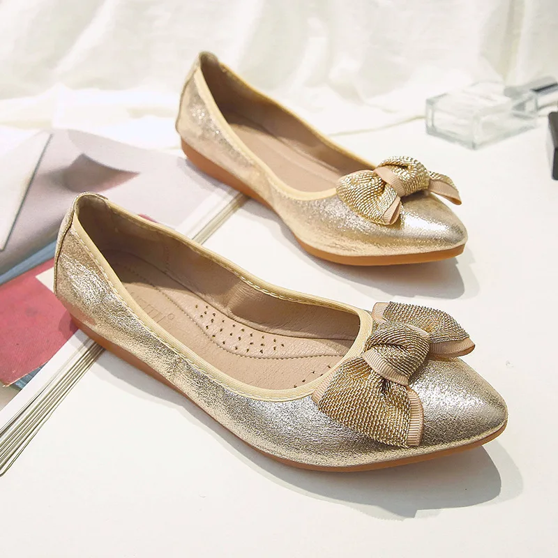 Size 31-45 fashionable comfortable ladies bow flat shoes durable and wear-resistant leather women shoes