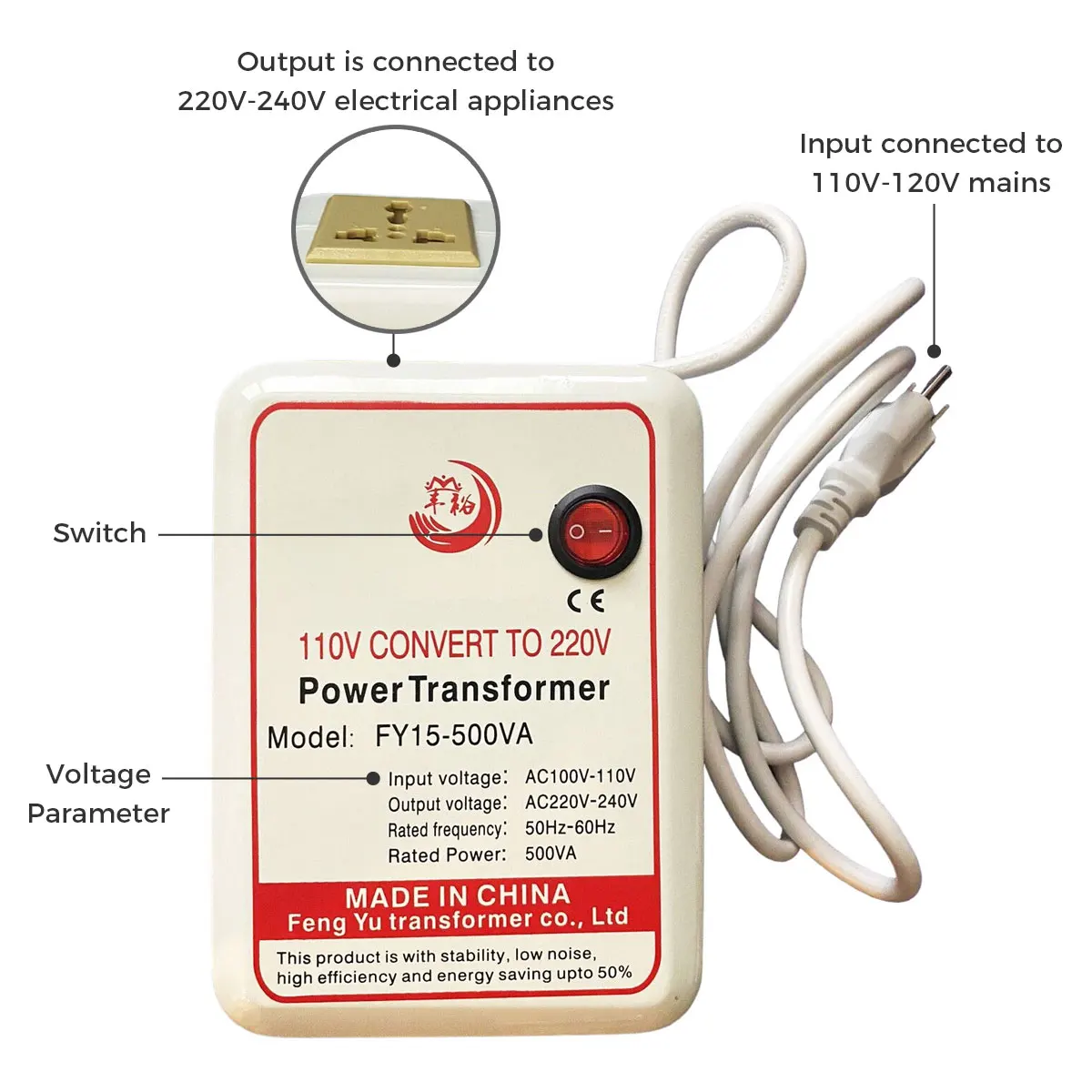 US Stock (500W) Voltage Converter from 110V to 220V High Performance Step-up Transformer DTF Parts Accessories Bulk Wholesale