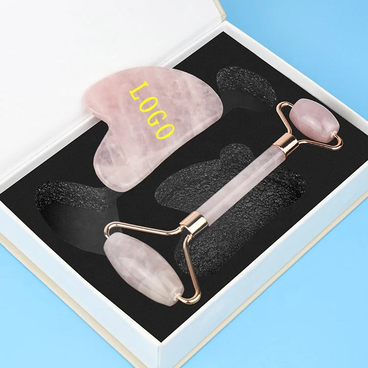 Face Lifting Beauty Massage Tool rodillo de jade Natural Rose Quartz Massager Roller Jade Stone Massage Jade Roller Gua Sha Set