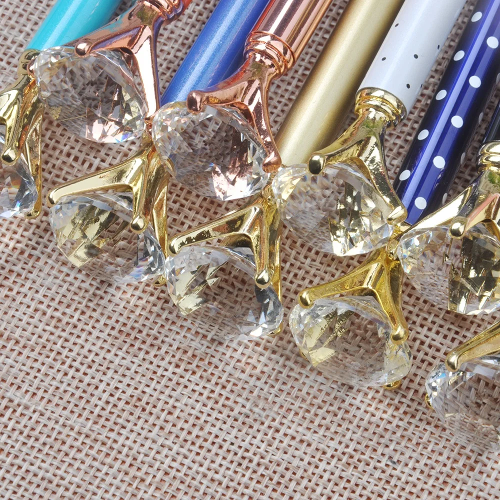 High quality golden crystal top attractive diamond gift metal ballpoint pen