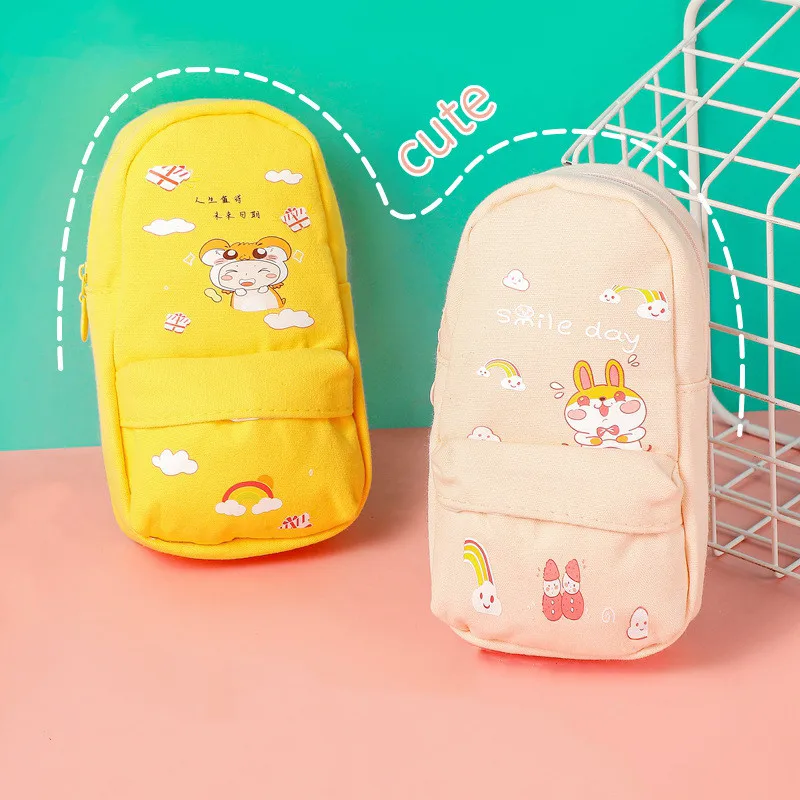 New Schoolbag Pen Pencil Bag Cartoon Stationery Large Capacity Canvas Pencil Case Bag